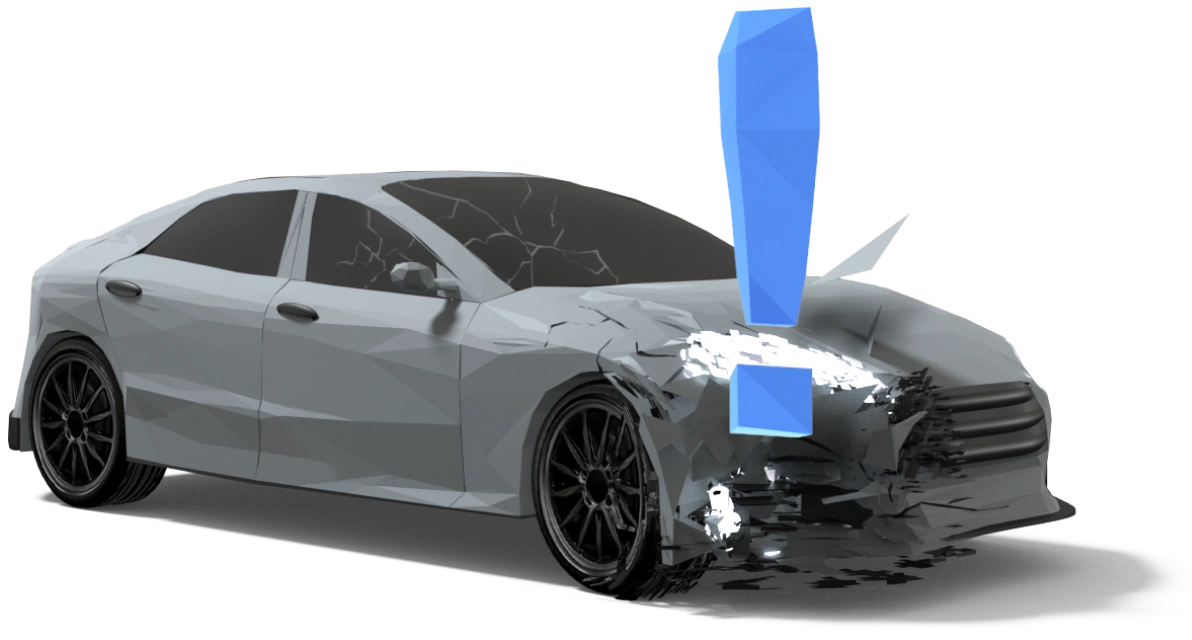 Illustration of a damaged car after a collision, highlighting the importance of third-party car insurance from Shory for protection against accidents.