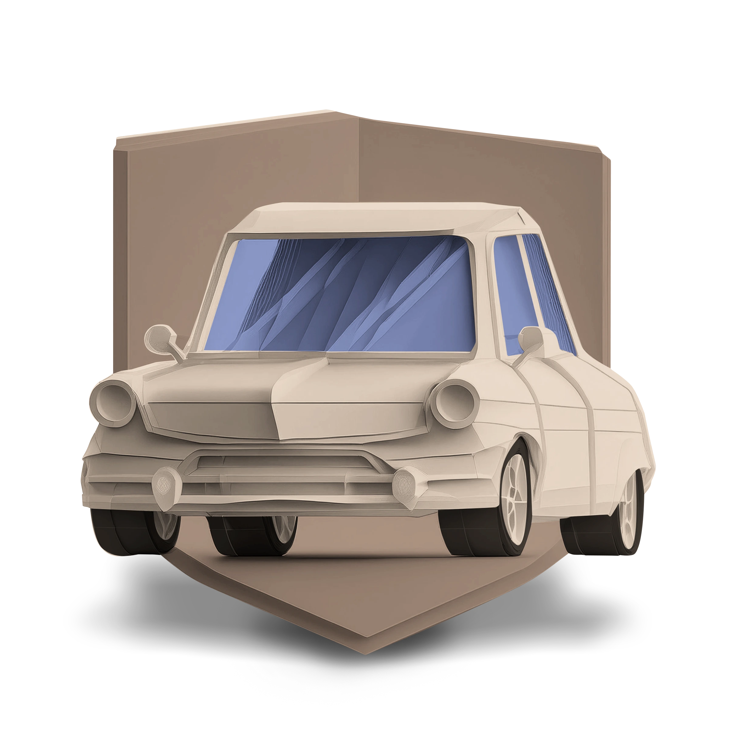 Illustration of a car with a shield representing Shory's comprehensive car insurance coverage. 