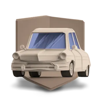 Illustration of a car with a shield representing Shory's comprehensive car insurance coverage.